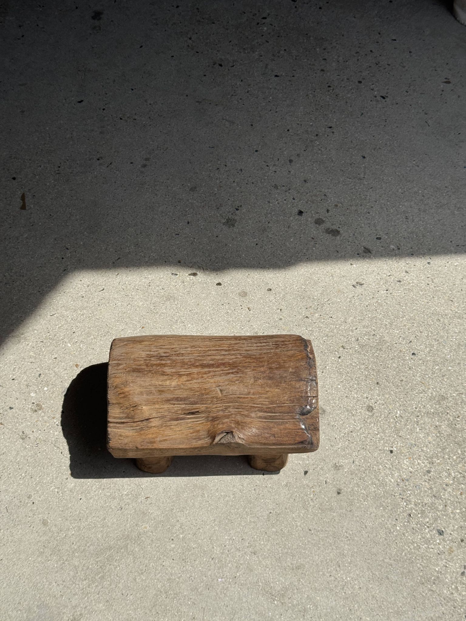 Small stool, footrest in organic blond teak monoxyle wabi-sabi L31