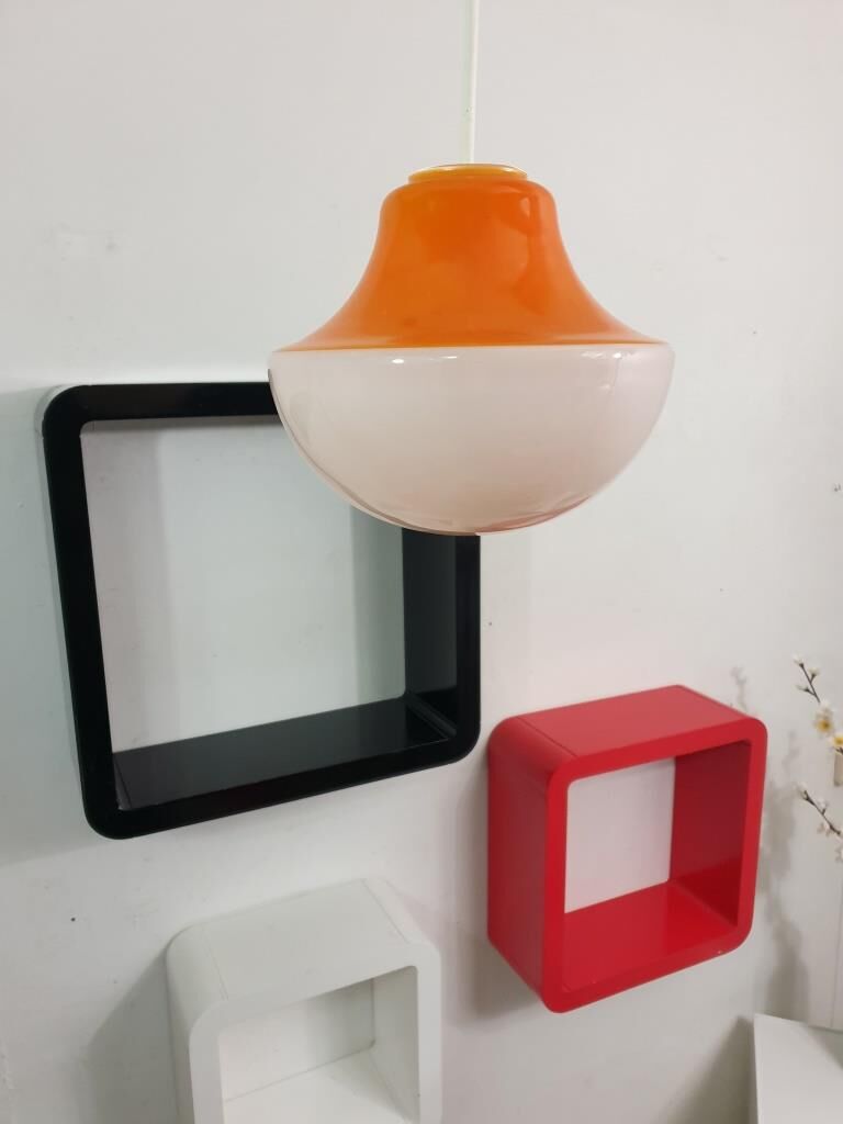 Vintage pendant lamp Orange and white - Vintage chandelier orange and white