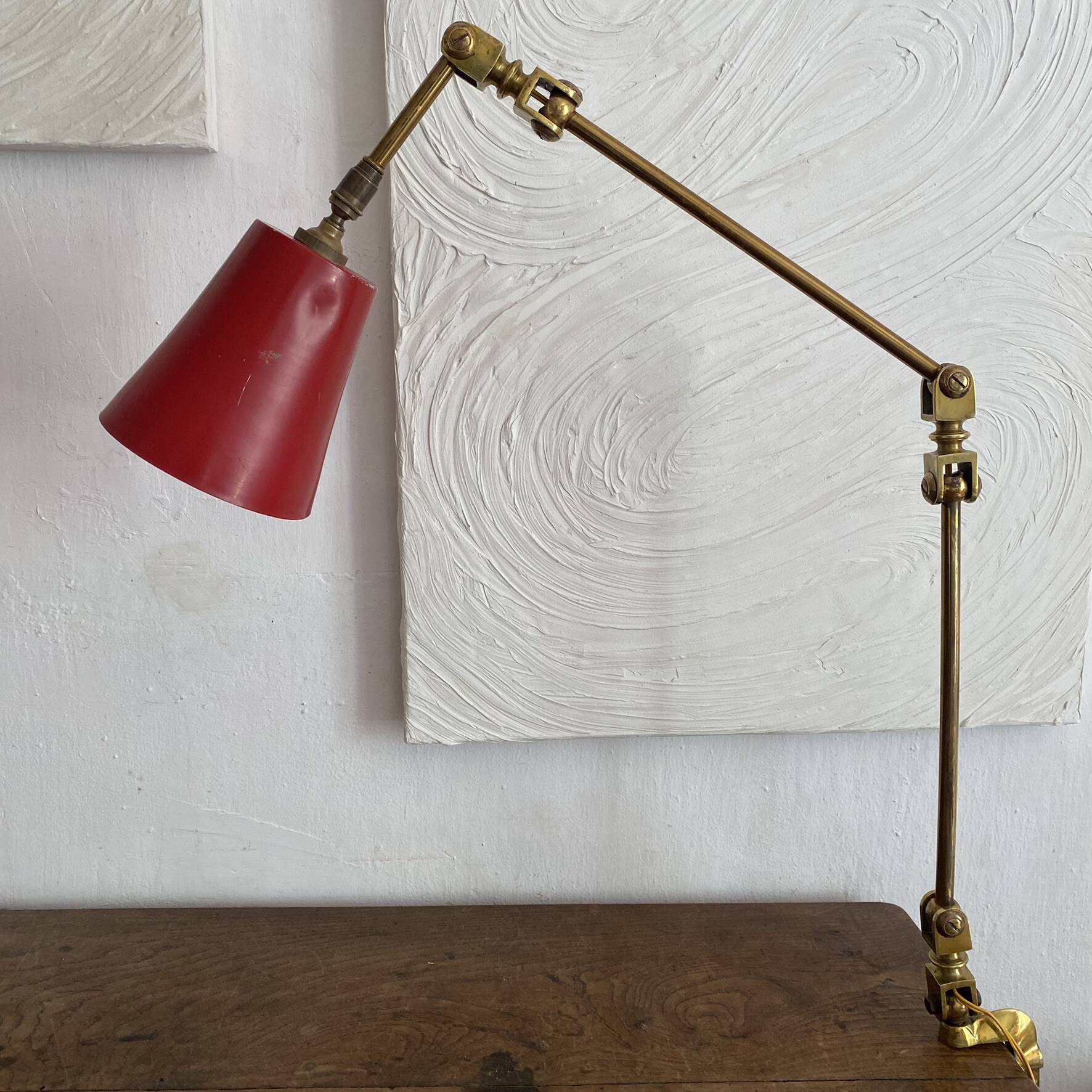 Lampe d'atelier 3 bras, en laiton ,design indus années 50-60