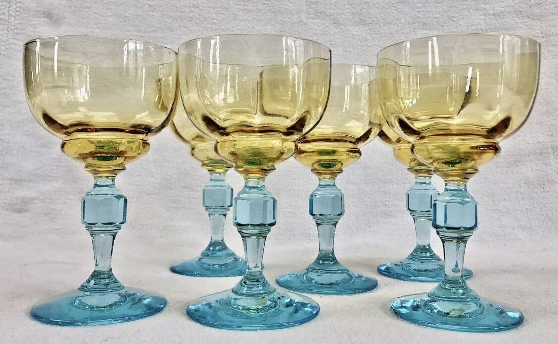 6 anciens verres à vin eau bicolores George Sand