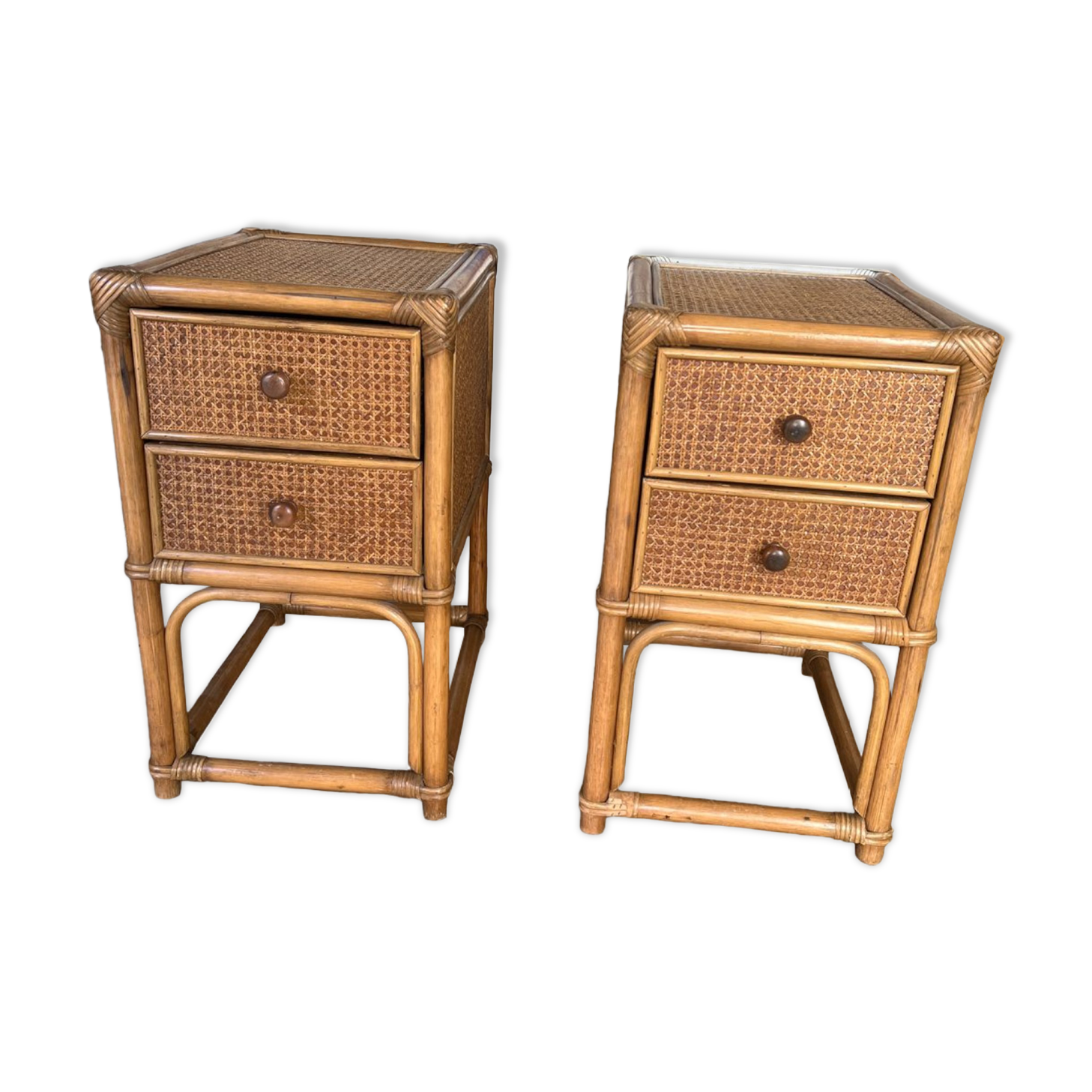 Cane bamboo bedside table