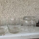 5 antique whiskey glasses, Easter frieze bells and vintage flowers