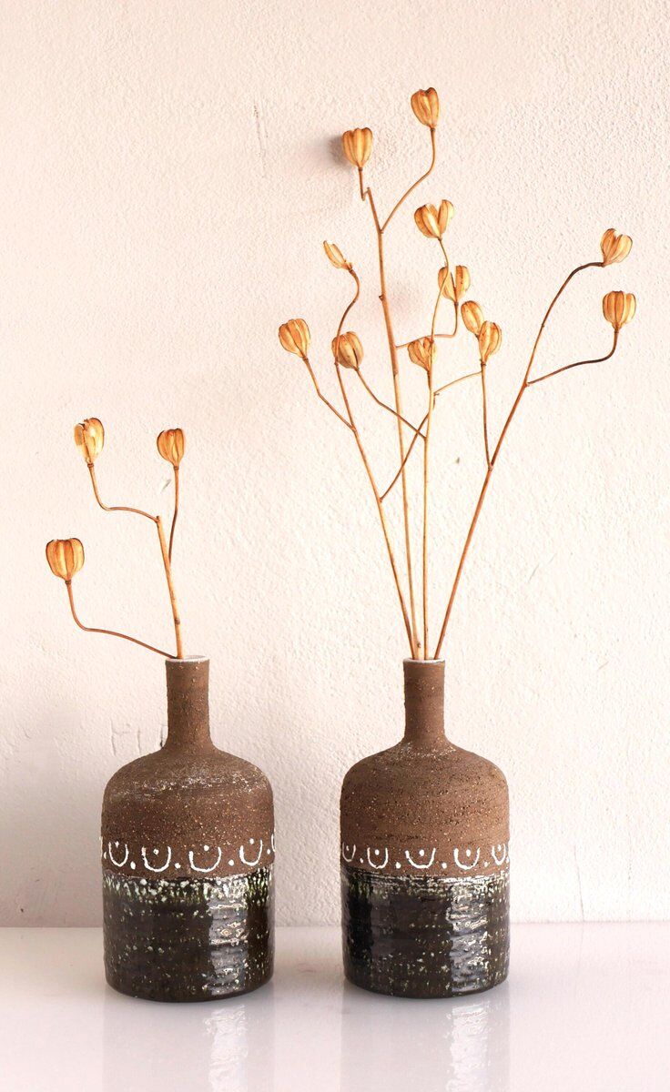 Scandinavian mid-century modern brutalist pottery vases by Hellström for Nittsjö, Sweden, set of 2