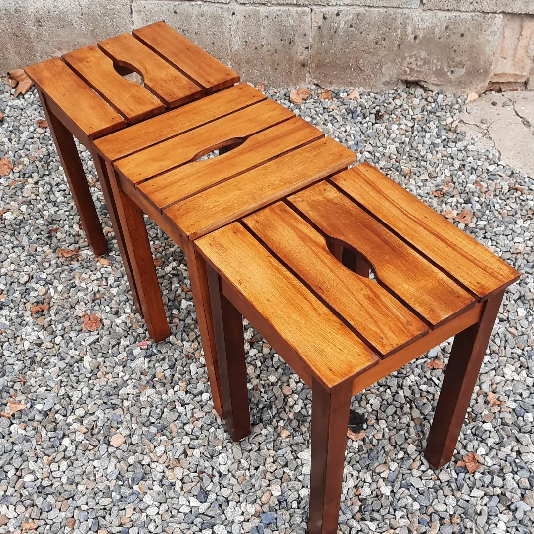3 Wooden stools. (beech) slats and ease handle