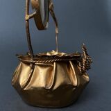 Golden metal basket Napoleon III 19th century foliage decoration religious medallion
