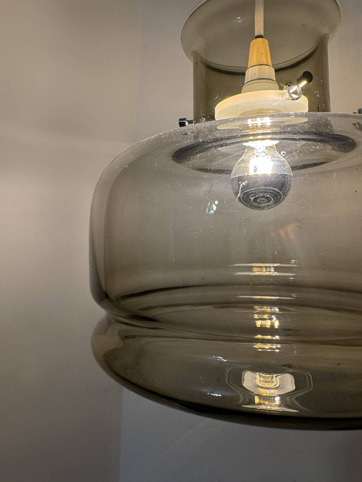 Smoked glass pendant light Space Age 1970s