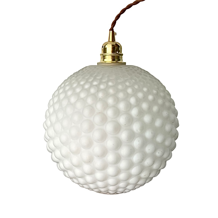 Large vintage suspension year 70 in white opaline with electrified bubbles to nine