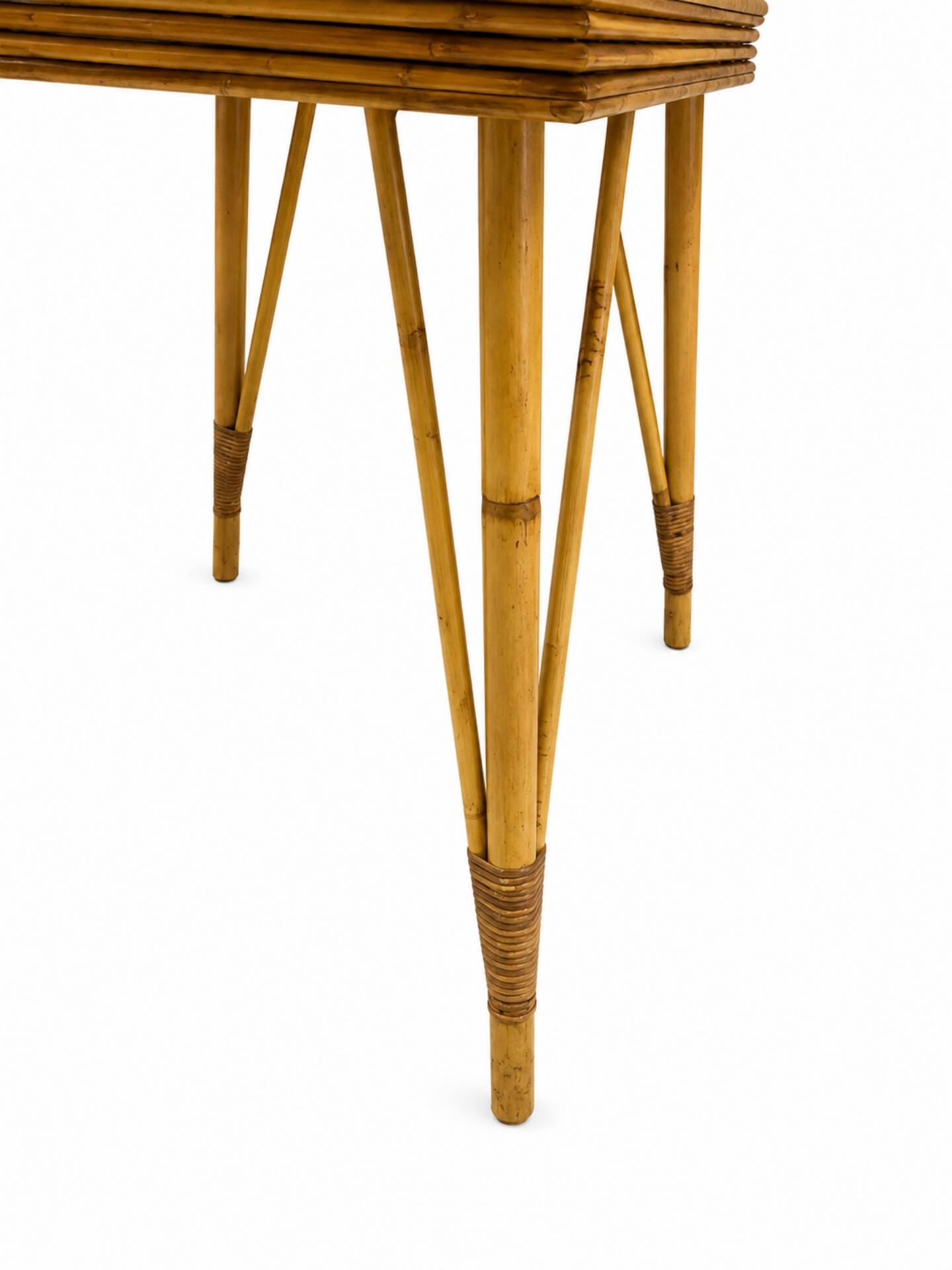 Vintage high table in bamboo / rattan – 1960s