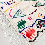 Tapis berbère Azilal  écru à motifs colorés 2,58x1,42m