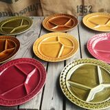 8 old ceramic fondue plates coloured Sarreguemines