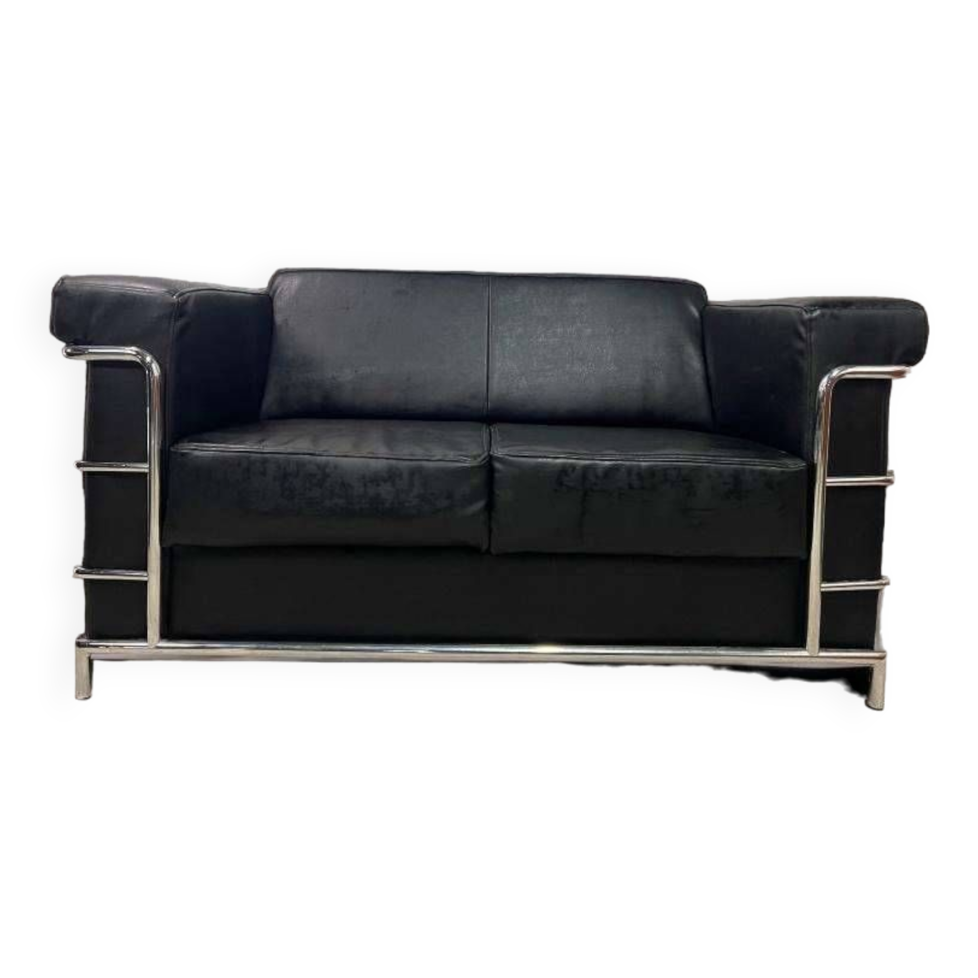 Vintage black leather two seat / sofa / sofa