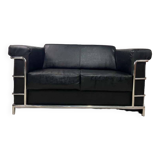 Vintage black leather two seat / sofa / sofa