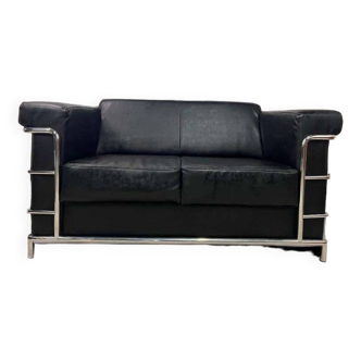 Vintage black leather two seat / sofa / sofa