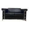 Vintage black leather two seat / sofa / sofa