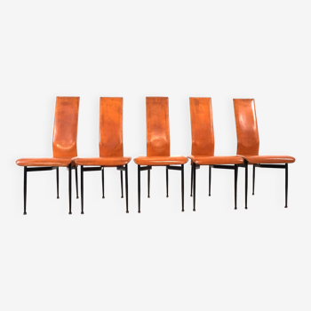 Ensemble de 5 chaises de salle à manger en cuir Fasem S44 par Giancarlo Vegni & Gualtierotti