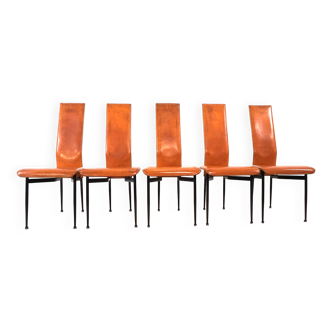 Set of 5 Fasem S44 leather dining chairs by Giancarlo Vegni & Gualtierotti