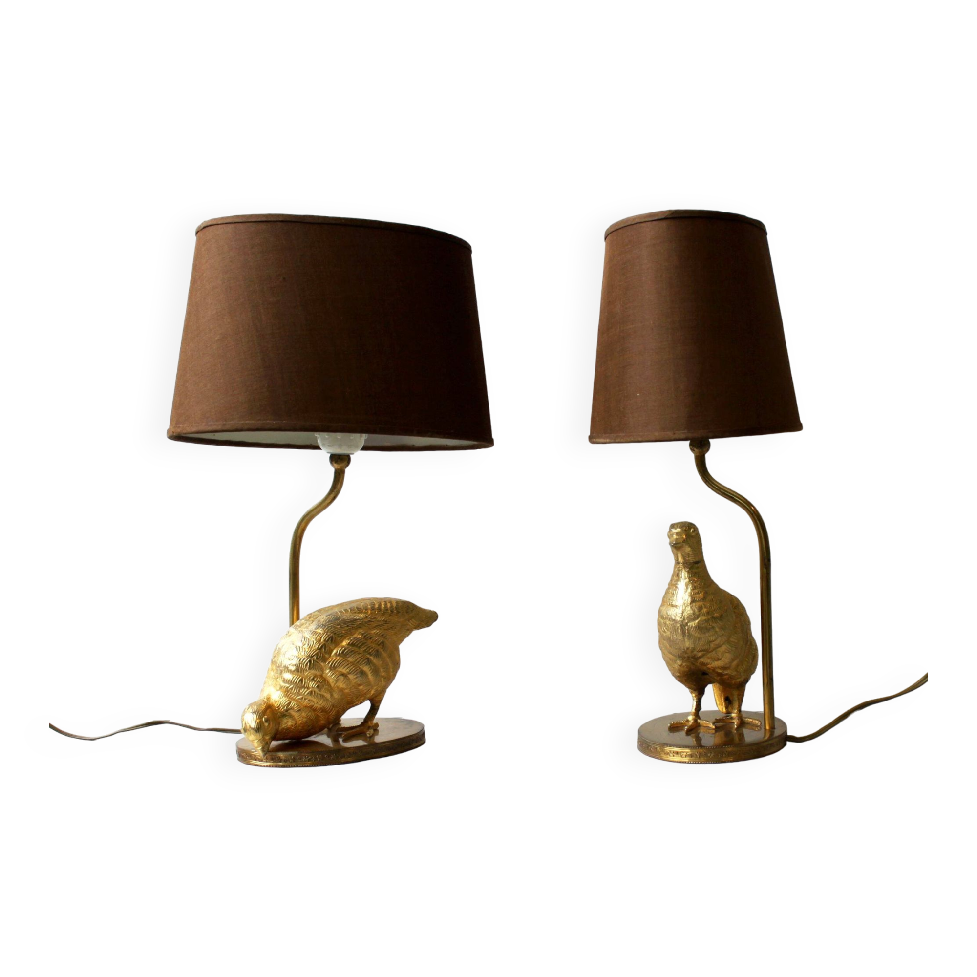 Paire de lampes perdrix en métal doré, 60’s