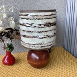 Seventies wood lamp and hippy chic wool lampshade