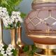 Vintage Art Deco globe table lamp in pink and gold glass.