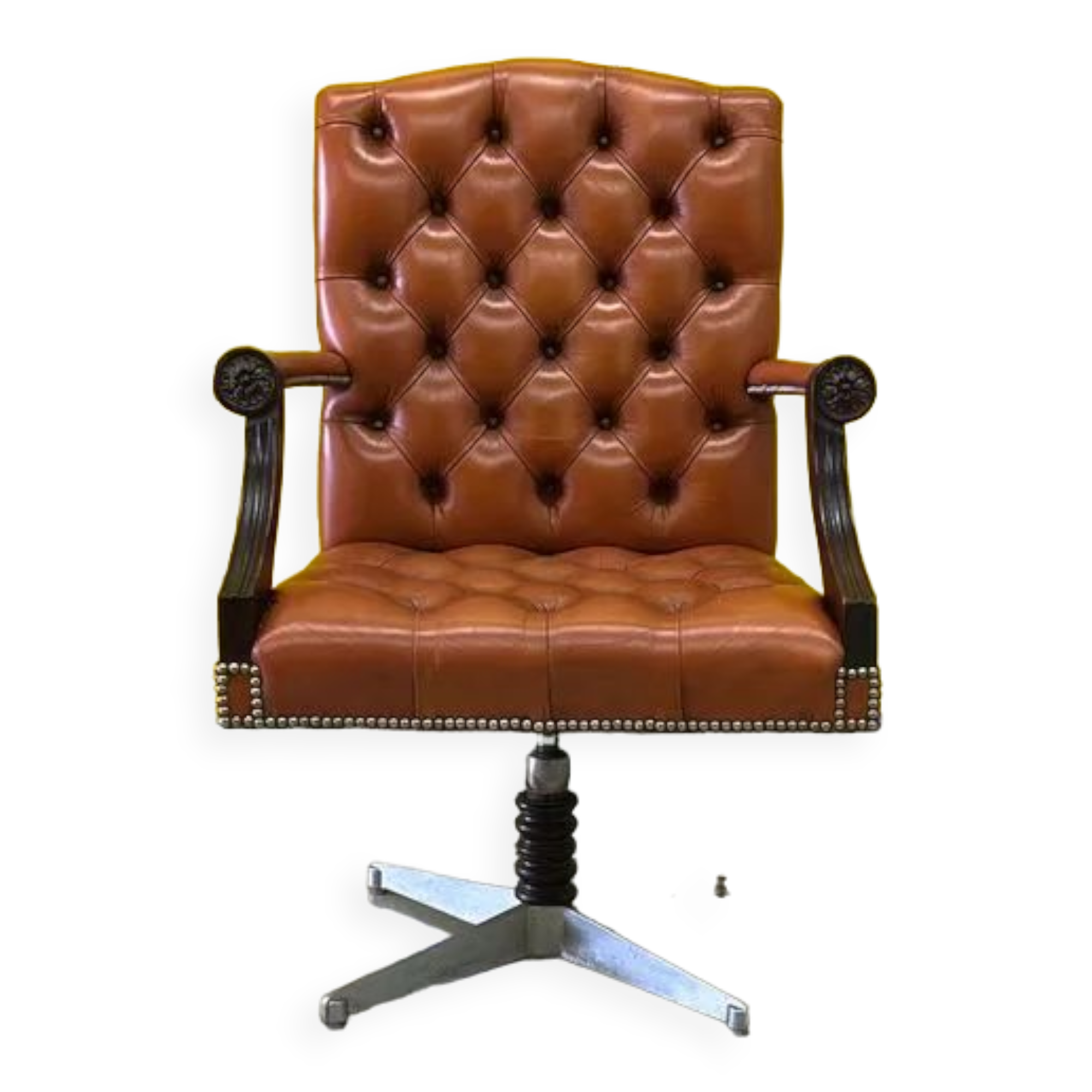 Vintage orange leather buttoned back gainsborough swivel desk chair from 1980