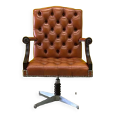 Vintage orange leather buttoned back gainsborough swivel desk chair from 1980
