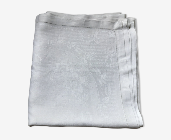 Nappe damassée 1900 à décors floraux, 1m60 x 2m80