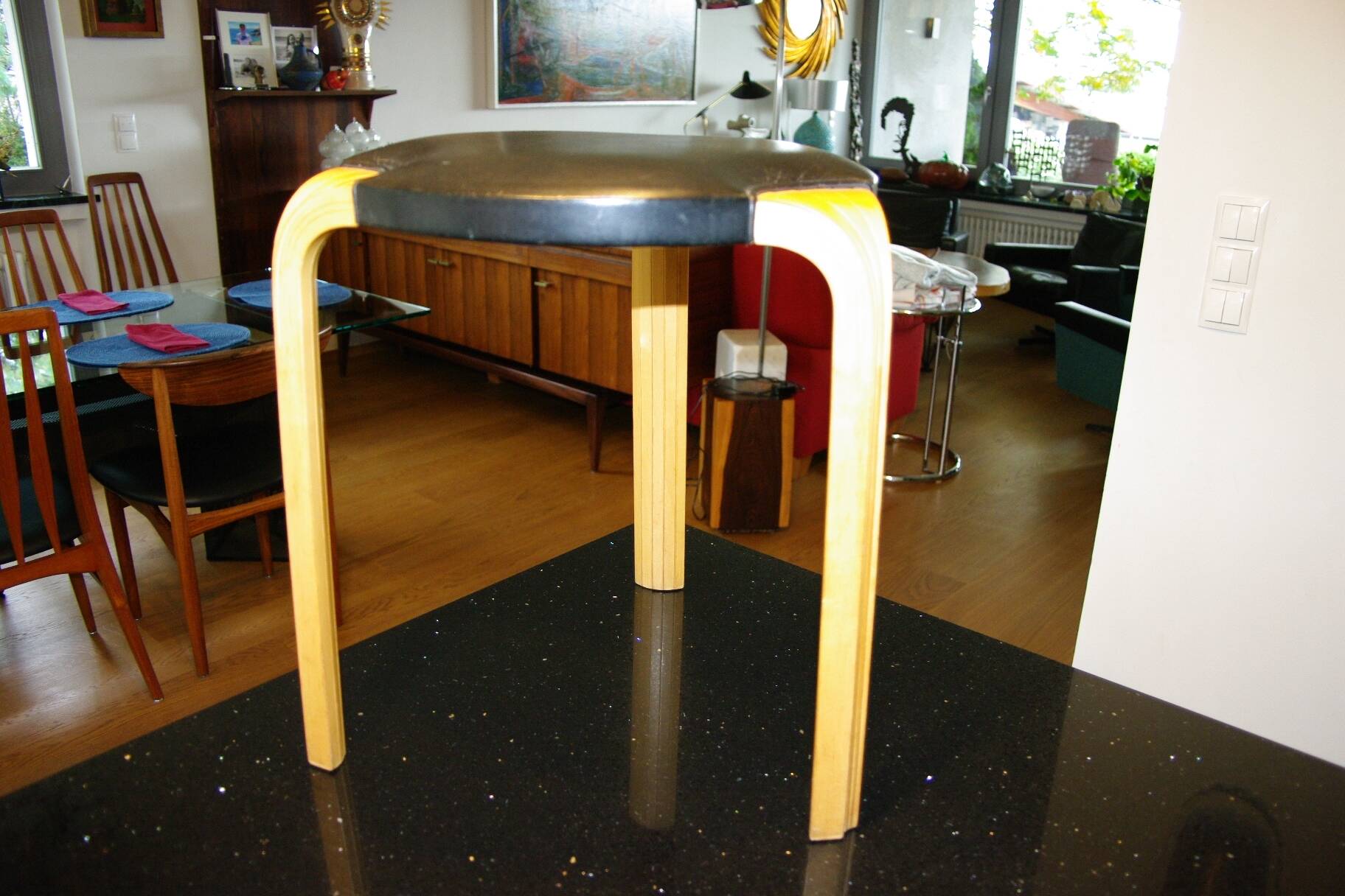 VINTAGE BIRCH AND LEATHER STOOL BY ALVAR AALTO FOR ARTEK
