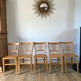 Set of 5 Luterma light blond wood bistro chairs from the 50s