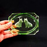 Cendrier style Art Déco en ouraline en verre gravé chiens Scottish Terrier