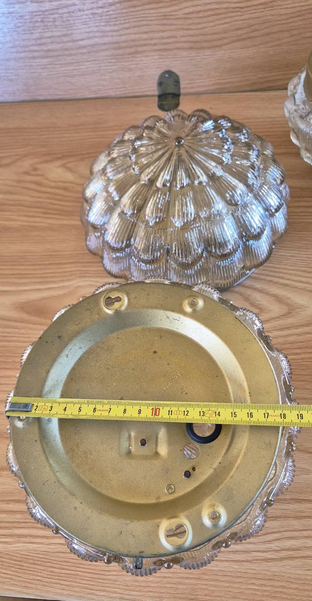 Set of 3 vintage amber moulded glass wall lights and ceiling lights.