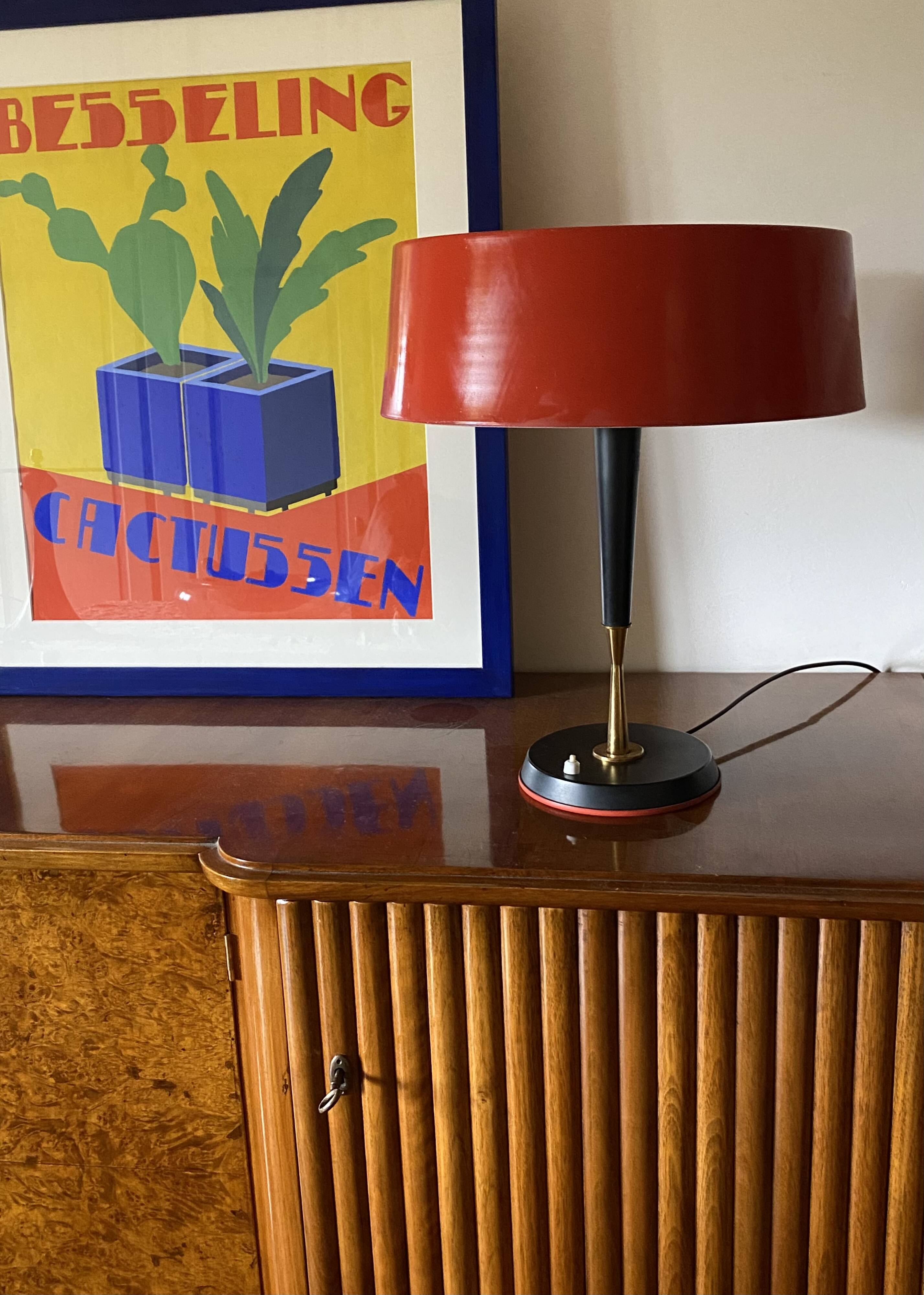 Oscar Torlasco, Mid-Century red table lamp, Lumi, Italy 1954