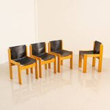 Set of 4 Italian chairs in wood and leather by Ibisco 70's