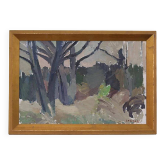 Mid Century Swedish Oil on Panel – “Abstract Woodland” by Bengt Crantz