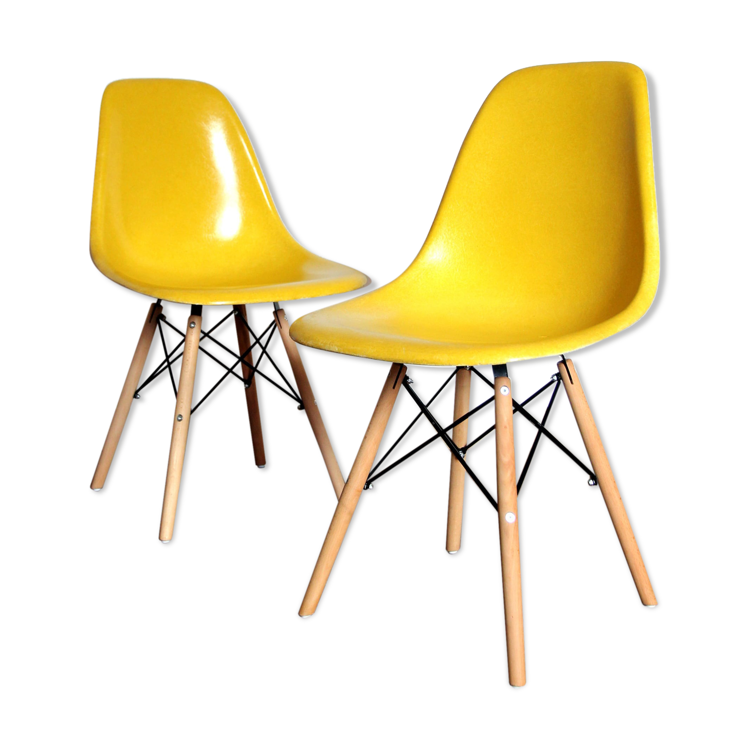 Pair of Yellow DSW Chairs by Charles and Ray Eames for Herman Miller