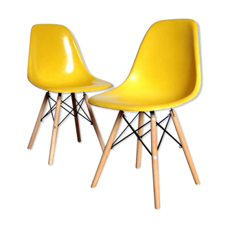 Pair of Yellow DSW Chairs by Charles and Ray Eames for Herman Miller