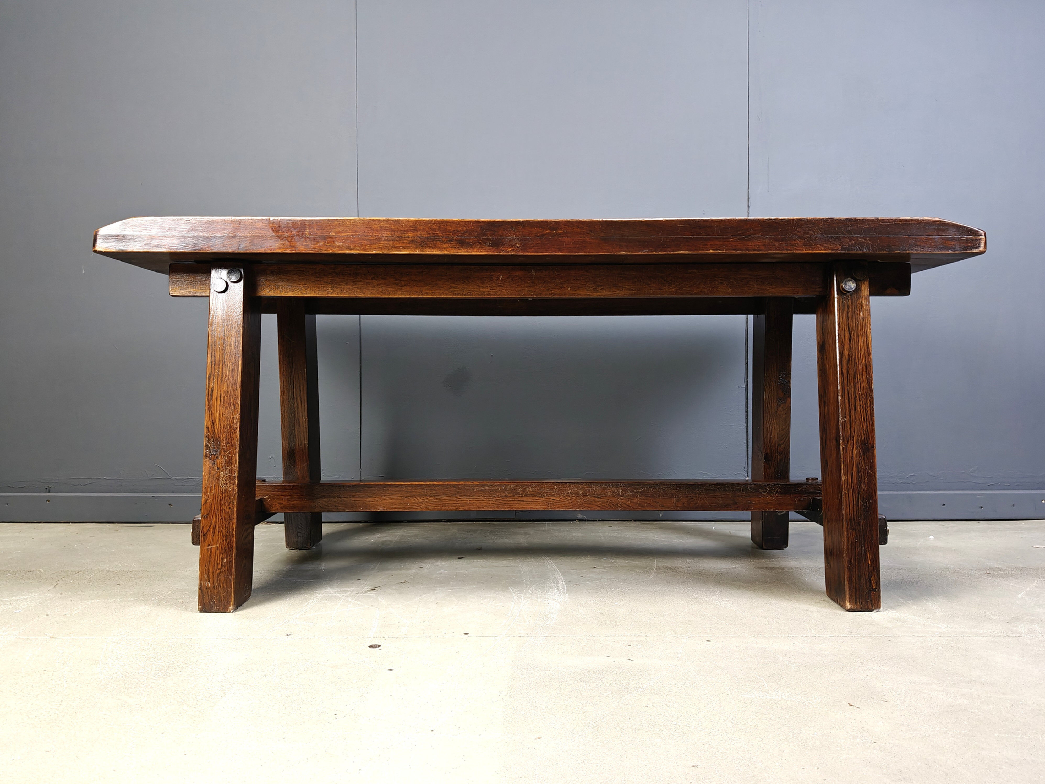 Solid wood brutalist dining table, 1960s