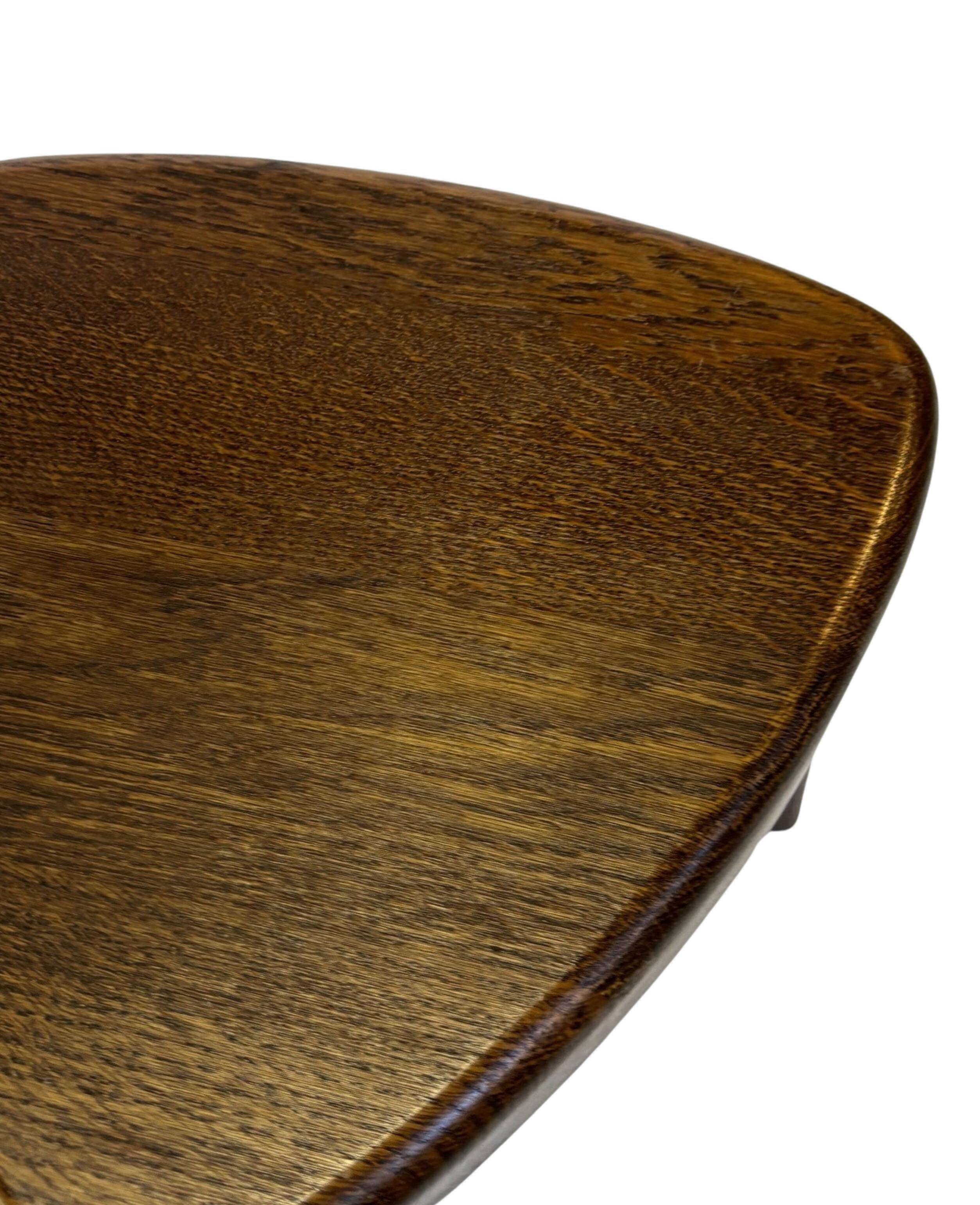 Set of 3 brutalist oak oval side or nesting tables 1970s