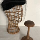 Tête à chapeau en rotin, marotte de modiste