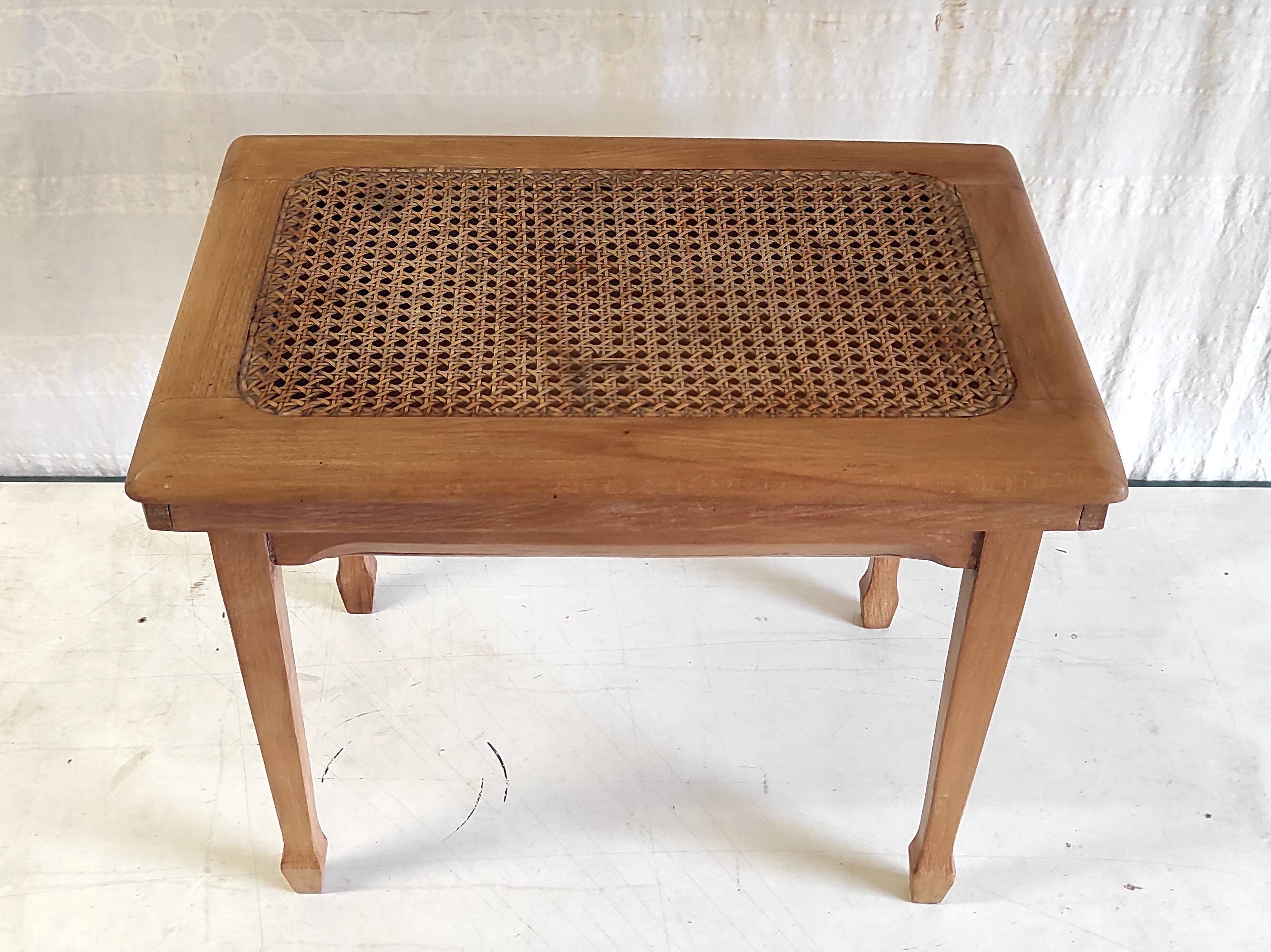 Solid wood and cane side table - mid 20th century