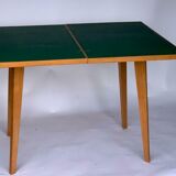 TABLE DE BRIDGE A SYSTEME 1960 CHENE CLEAR GREEN FABRIC