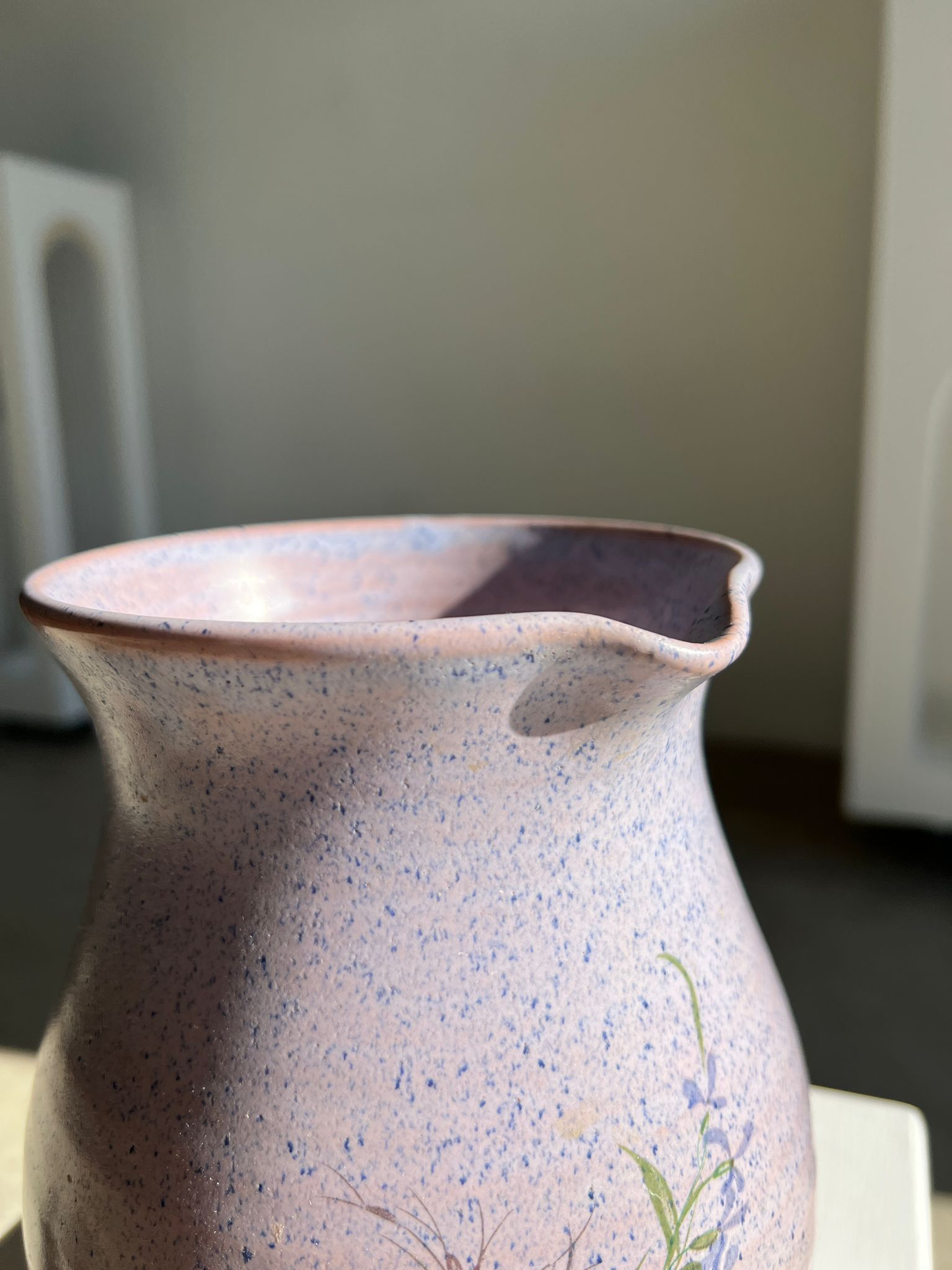 Vintage purple carafe with field flower patterns H:20cm