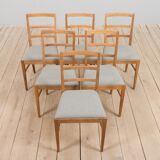 Set Of 6 Mid Century oak dining chairs by Fritz Hansen, natural wool upholstery, 1950s