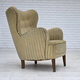 1960s, Danish armchair, light green furniture velour, beech wood.