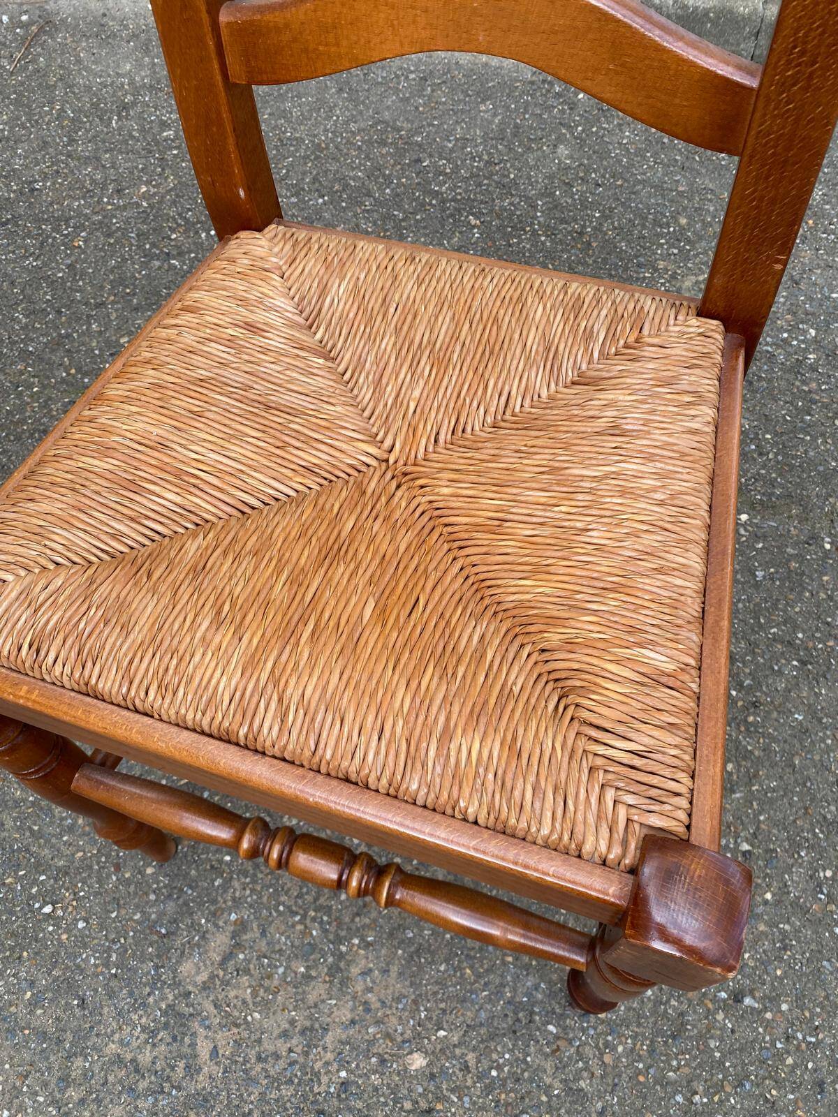 Solid oak chair with rush seat farmhouse style