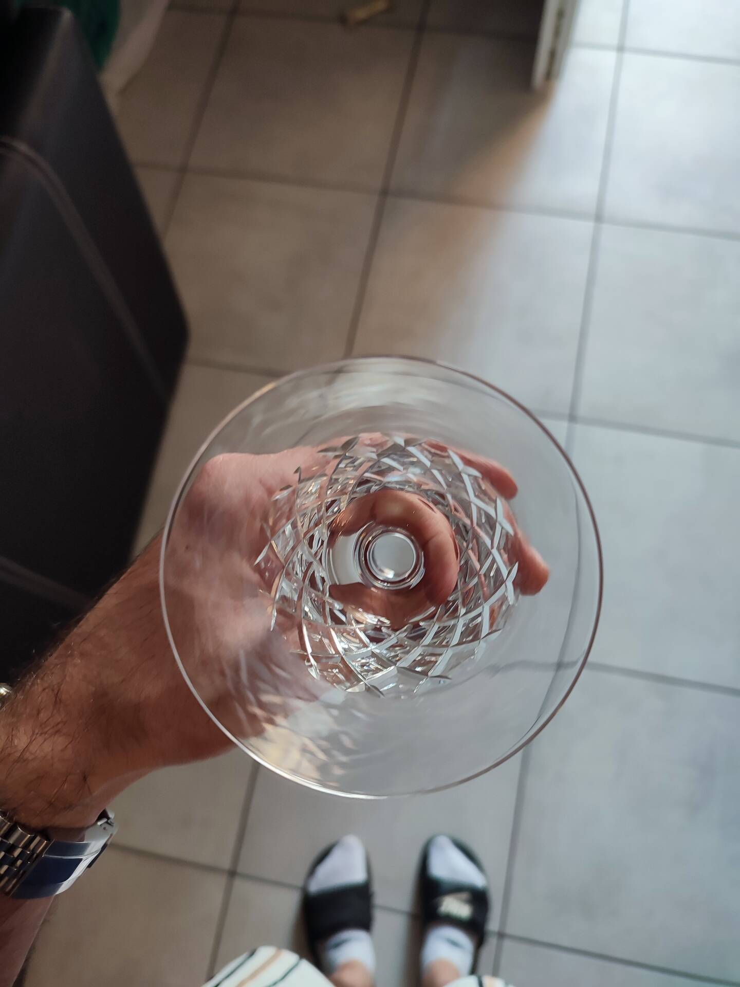 6 large cut crystal water glasses in the style of Cristalline de Lorraine.