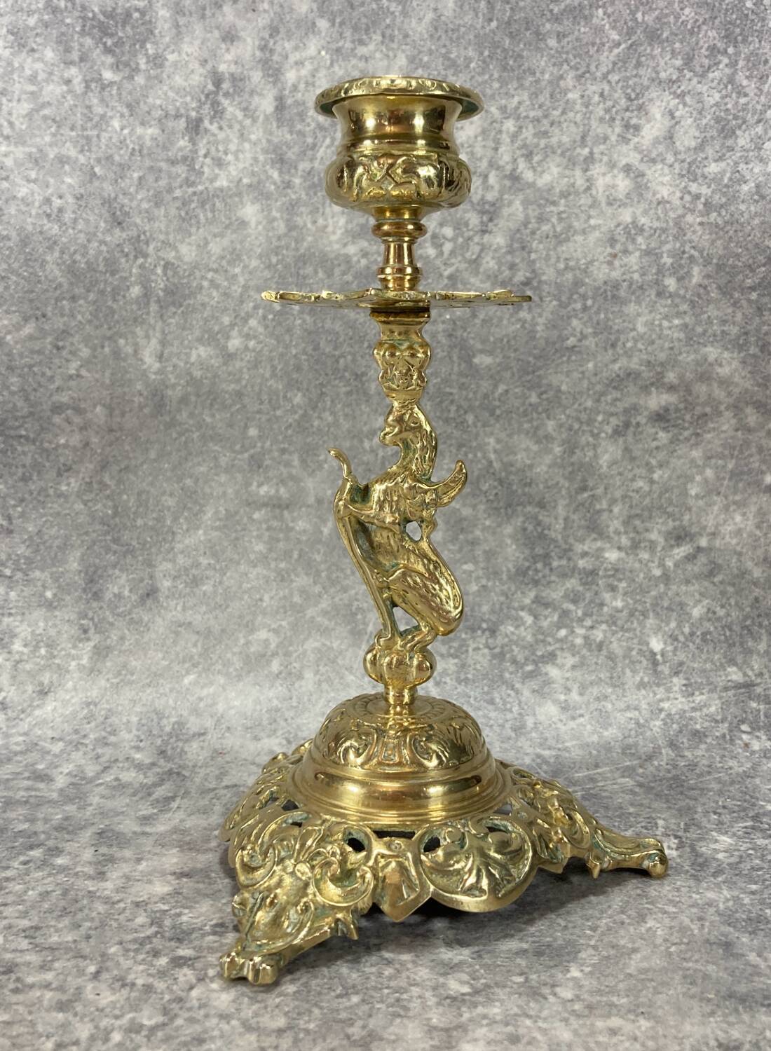 Gilt bronze chandelier/candlestick, Griffin, Mythical Animal, Bestiary, 1880