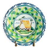 Vintage Italian large salad bowl in hand-painted ceramic with a house and palm trees.