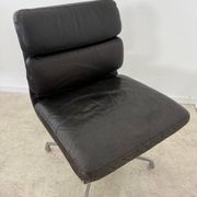 Lot of 2 leather soft pad armchairs chairs EA205 design Charles Eames Herman Miller edition vintage 60s