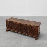 Rare Large Gothic 16th century carved solid oak chest, France
