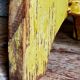 Art-populaire workshop stool in patinated wood